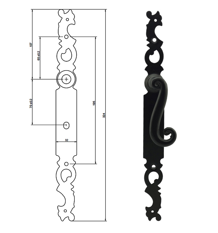 Black Vintage Wrought Iron Door Handle Sets For Iron Doors - Door Handle - 1