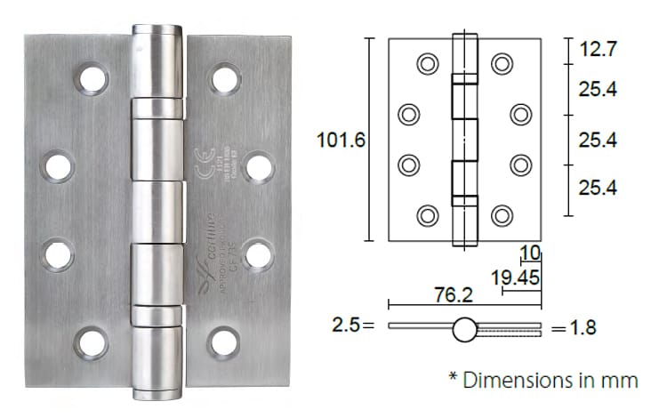 Stainless steel heavy duty door hinge 4” x 3” x 2.5mm - Square Corner - Door Hinge - 1