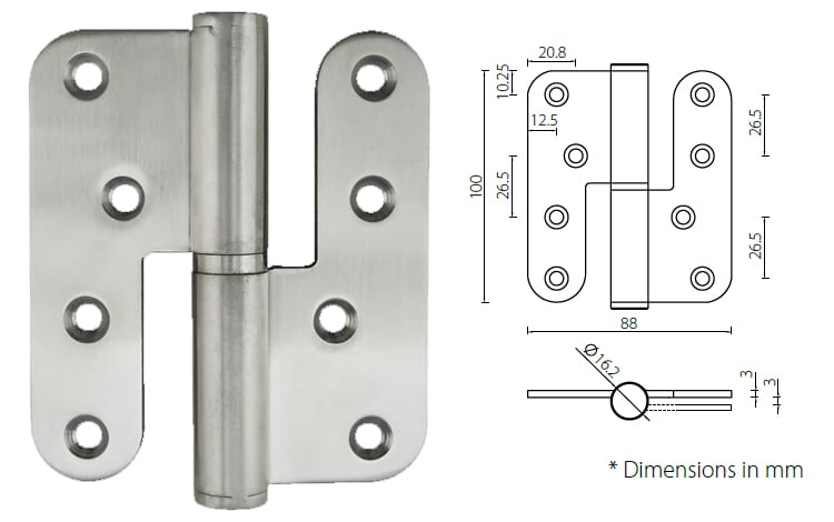 L shape lift off hinge HLL1008830 with 3.0mm thickness for 60kg doors