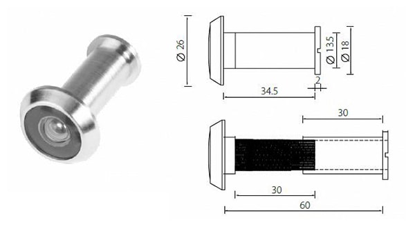 DVB01 Brass Door Viewer, Viewing angle from 160˚ to 180˚ - Accessories - 1